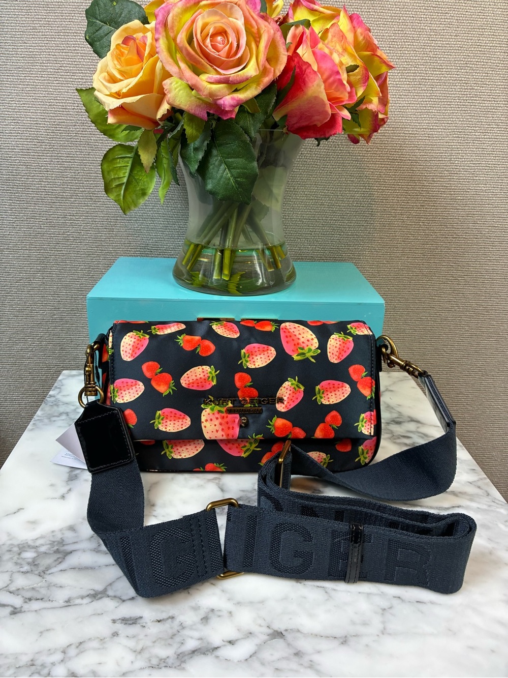 Kurt Geiger Strawberry Portobello Nylon Flap Bag - NWT 🍓 - Picture 2 of 11